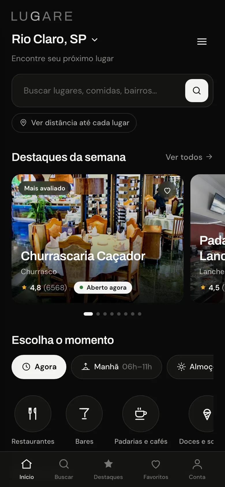 A home do Lugare à noite, no tema escuro